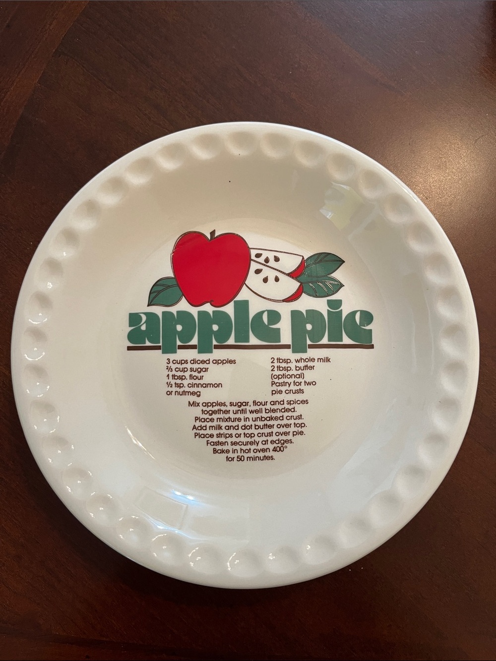 Vintage Mount Clemens 10” Apple Pie Plate